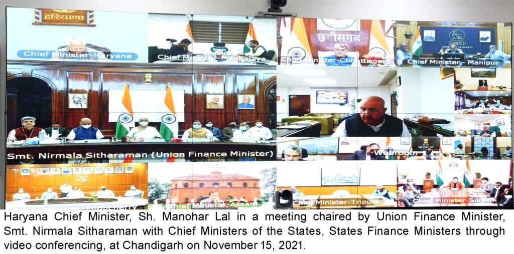 Haryana Chief Minister, Sh. Manohar Lal in a meeting chaired by Union Finance Minister, Smt. Nirmala Sitharaman