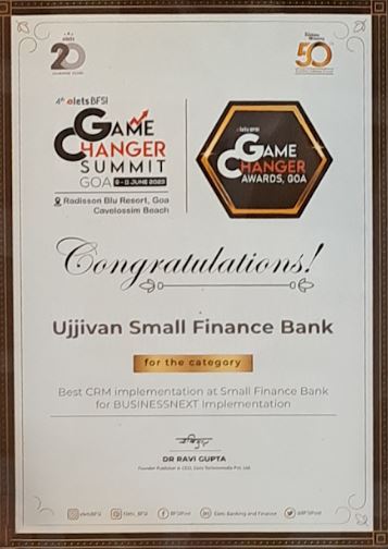 Ujjivan Small Finance in Partnership with BUSINESSNEXT Wins the Best CRM Implementation Award Ujjivan Small Finance in Partnership with BUSINESSNEXT Wins the Best CRM Implementation Award