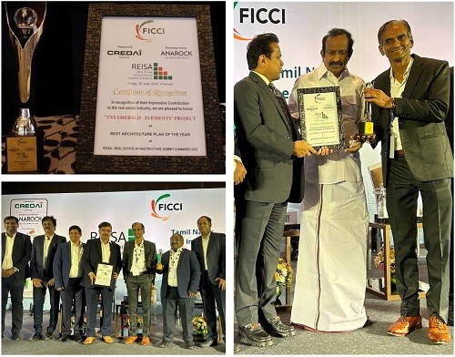 TVS Emerald Wins “Best Architecture Plan of the Year” Award for their Themed Property ‘Elements’ at FICCI REISA Summit, Chennai TVS Emerald Wins “Best Architecture Plan of the Year” Award for their Themed Property ‘Elements’ at FICCI REISA Summit, Chennai