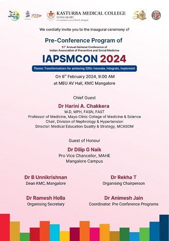 The 51st IAPSMCON-2024 Will be Organized by the Department of Community Medicine, Kasturba Medical College Mangalore The 51st IAPSMCON-2024 Will be Organized by the Department of Community Medicine, Kasturba Medical College Mangalore