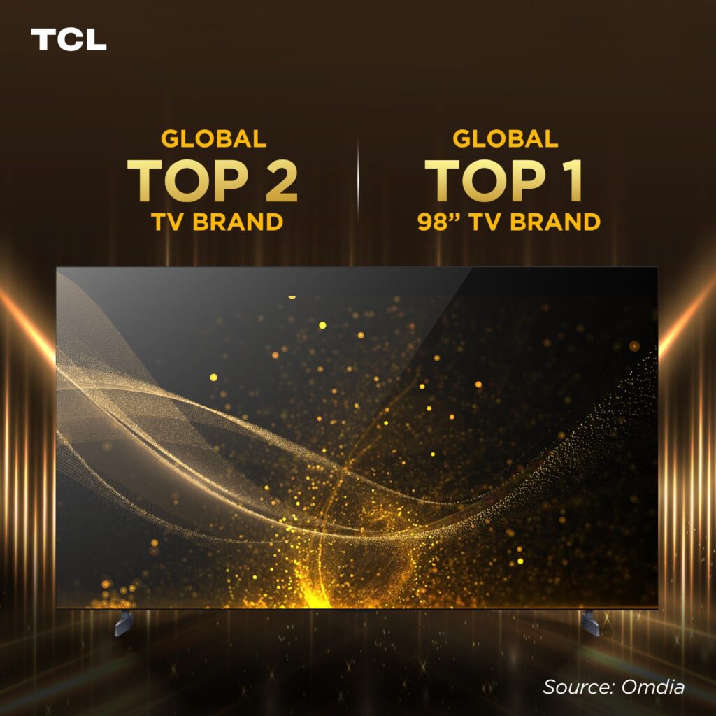 TCL Ranked as Global Top 2 TV Brand and No. 1 in 98” TV Category for Two Consecutive Years TCL Ranked as Global Top 2 TV Brand and No. 1 in 98” TV Category for Two Consecutive Years