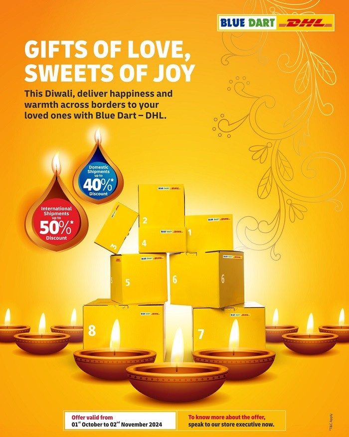Blue Dart’s ‘Diwali Express’ Brings Exclusive Discounts for Domestic and International Gift Shipments Blue Dart’s ‘Diwali Express’ Brings Exclusive Discounts for Domestic and International Gift Shipments