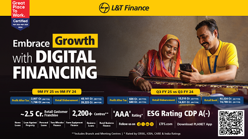 L&T Finance Ltd. Records Consol. Profit After Tax at Rs. 2,007 Cr for 9 Months Ended Dec. 31, 2024, A Growth of 14 percent Over 9 Months Ended Dec. 31, 2023 L&T Finance Ltd. Records Consol. Profit After Tax at Rs. 2,007 Cr for 9 Months Ended Dec. 31, 2024, A Growth of 14 percent Over 9 Months Ended Dec. 31, 2023