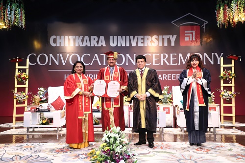 Thumbay Moideen, Founder President of Thumbay Group, Honoured with Honorary PhD Degree at Chitkara University Thumbay Moideen, Founder President of Thumbay Group, Honoured with Honorary PhD Degree at Chitkara University