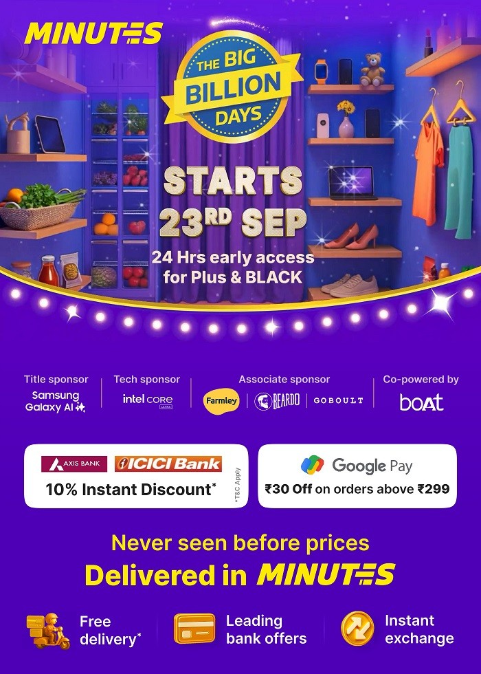 Flipkart Minutes Turns The Big Billion Days into India’s Fastest Shopping Festival with 10-minute Doorstep Delivery Starting at Midnight Flipkart Minutes Turns The Big Billion Days into India’s Fastest Shopping Festival with 10-minute Doorstep Delivery Starting at Midnight