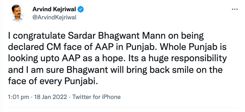 AAP declares Bhagwant Mann as CM candidate for Punjab elections AAP declares Bhagwant Mann as CM candidate for Punjab elections