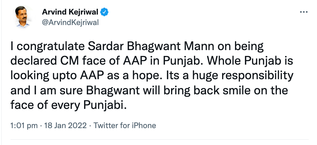 AAP declares Bhagwant Mann as CM candidate for Punjab elections AAP declares Bhagwant Mann as CM candidate for Punjab elections