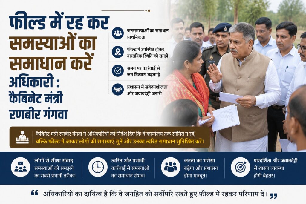 फील्ड में रह कर समस्याओं का समाधान करें अधिकारी : कैबिनेट मंत्री रणबीर गंगवा