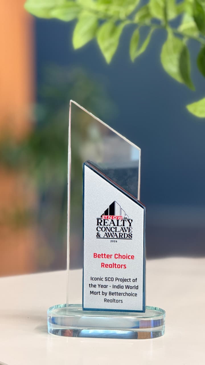 Better Choice Realtors Wins "Iconic SCO Project of the Year" Award for India World Mart at ET Now Realty Conclave & Awards 2026 Better Choice Realtors Wins "Iconic SCO Project of the Year" Award for India World Mart at ET Now Realty Conclave & Awards 2026