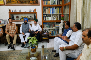 BJP National President Nitin Nabin meets Padma Bhushan Dr. Sardara Singh Johal and other leaders during a discussion at a residence in Ludhiana, Punjab.
