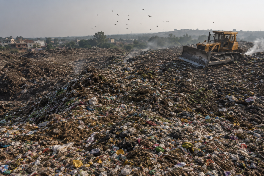 Dadu Majra Dumping Ground Waste Exposure Residents raise concerns as exposed garbage layers at Chandigarh landfill cause pollution and health risks