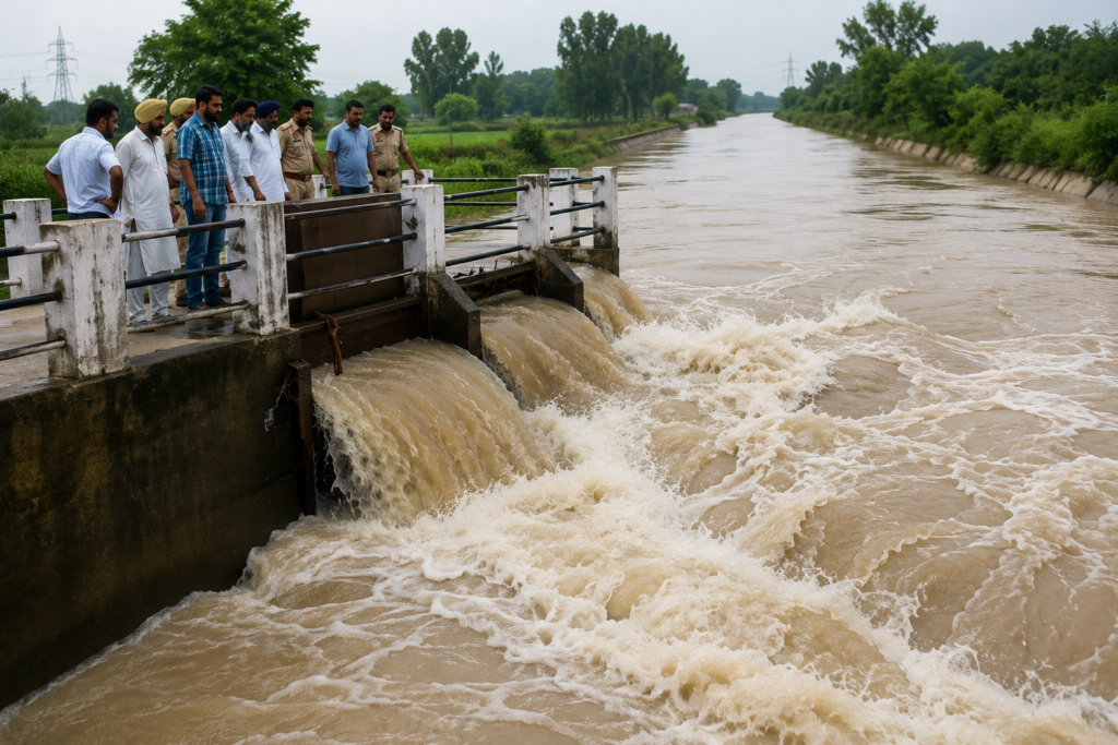 Anandpur Sahib Canal Overflow at Bhanupli Siphon in Punjab Overflowing canal water at Bhanupli siphon in Punjab as officials inspect rising water levels