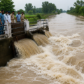 Overflowing canal water at Bhanupli siphon in Punjab as officials inspect rising water levels