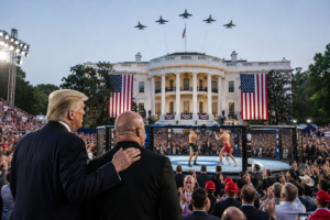 President combines a major diplomatic breakthrough with a landmark UFC spectacle on the White House lawn as supporters celebrate and critics question the unprecedented event