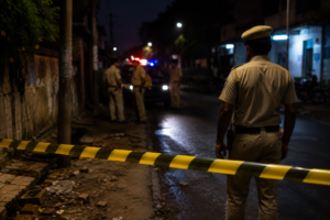 Police investigating a crime scene in Mauli Jagran Chandigarh after a youth murder attack