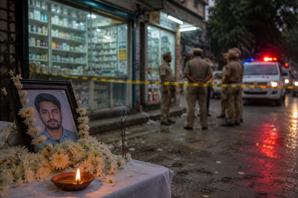 Police investigating a shooting incident outside a chemist shop in Chandigarh after cashier murder case