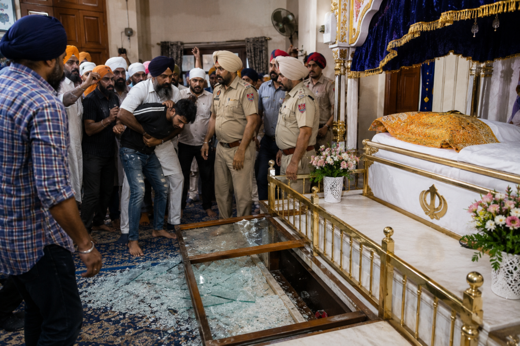Alert residents and gurdwara management members prevented a potential sacrilege incident and handed the accused to police.