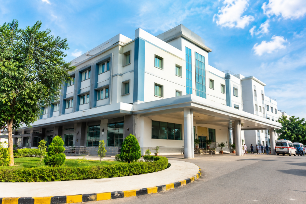 Modern hospital building representing the upcoming 300-bed upgrade of Sonipat Civil Hospital in Haryana with advanced healthcare facilities