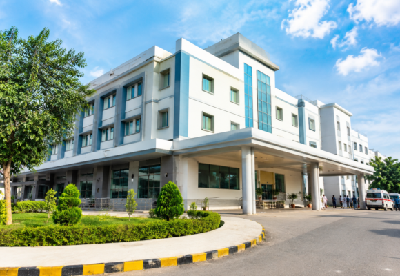 Modern hospital building representing the upcoming 300-bed upgrade of Sonipat Civil Hospital in Haryana with advanced healthcare facilities