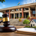 High Court building with legal gavel and house model representing Haryana plot allotment case