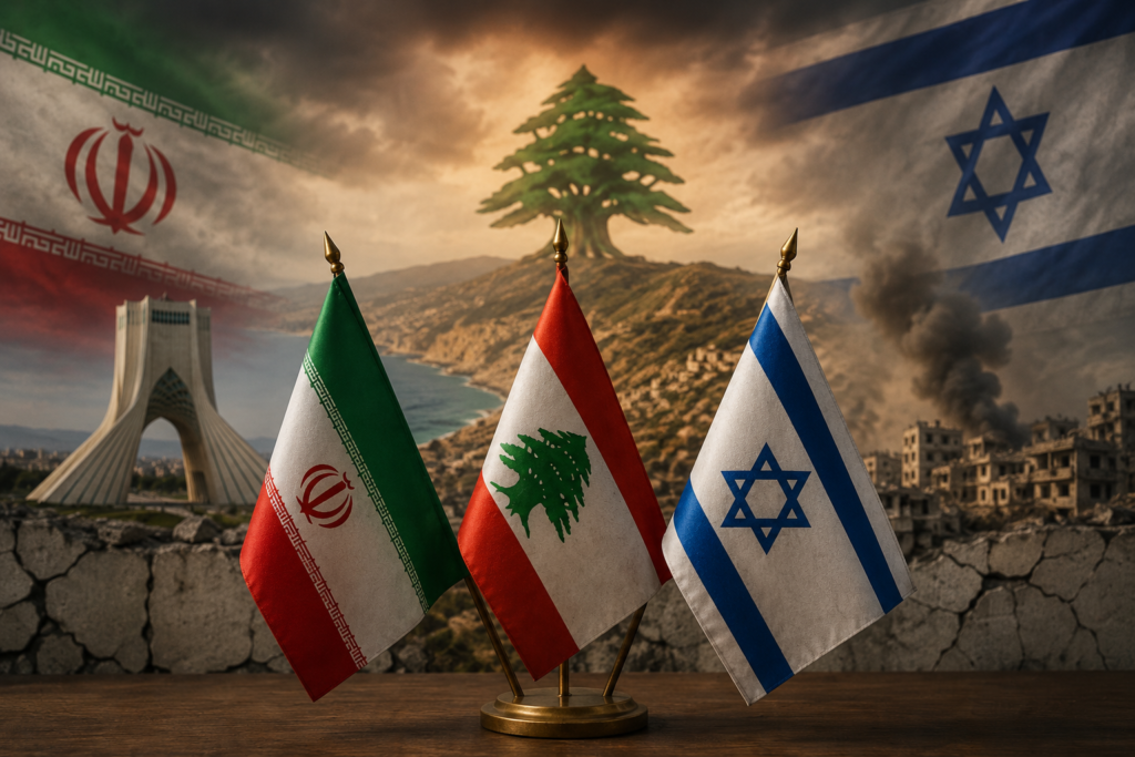 Iran Demands Israel Withdrawal From Lebanon Before Peace Deal Iranian and Lebanese flags with diplomats discussing Middle East peace talks amid rising tensions near the Lebanon-Israel border