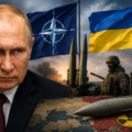 Russia Ukraine war tensions with NATO and Ukraine flags, military equipment, and geopolitical conflict imagery