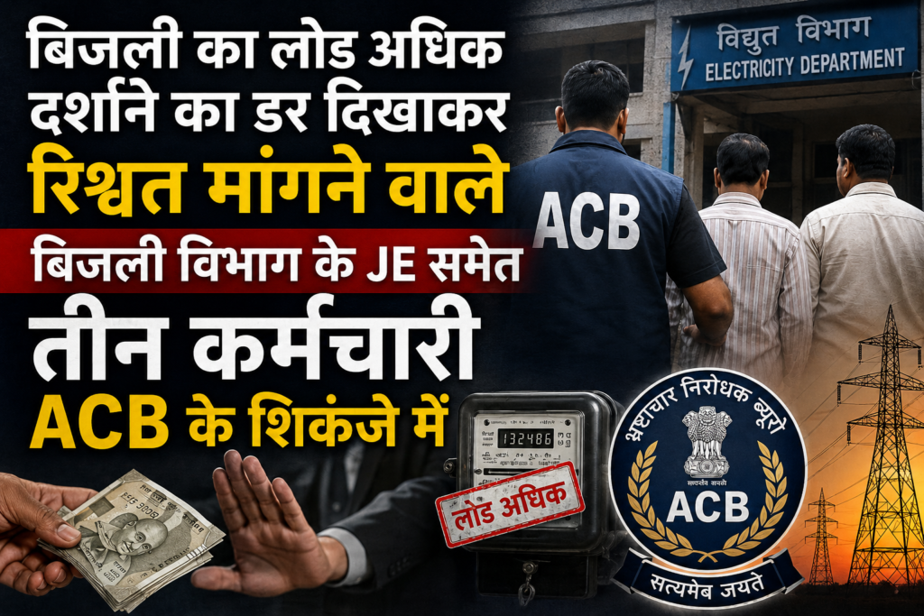 बिजली का लोड अधिक दर्शाने का डर दिखाकर रिश्वत मांगने वाले बिजली विभाग के जेई समेत तीन कर्मचारी एसीबी के शिकंजे में