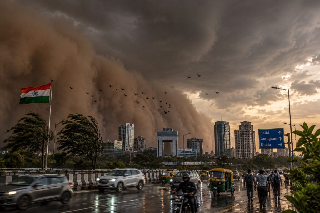 DELHI-NCR at Red allert DUST STORMS AND STRONG WINDS BATTER DELHI-NCR AS WEATHER ALERT WARNS OF HEAVY RAIN