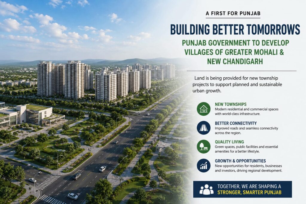 DEVELOPMENT PUNJAB GOVERNMENT PLANS NEW TOWNSHIP TO BOOST DEVELOPMENT IN GREATER MOHALI AND NEW CHANDIGARH.