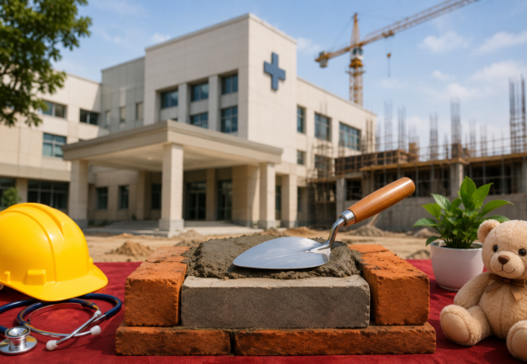 Foundation stone ceremony for a new Mother & Child Hospital in Sunam, Punjab, highlighting healthcare infrastructure development and maternal-child medical services.