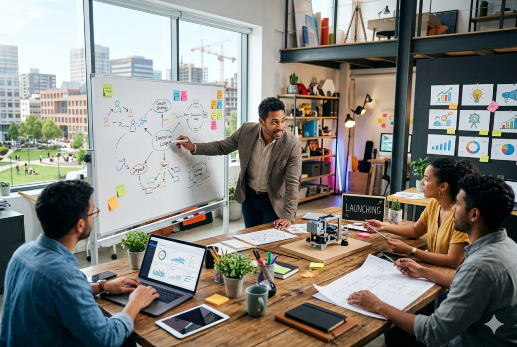 Entrepreneurship as a Career Choice Young entrepreneur planning a business strategy while working on a startup idea