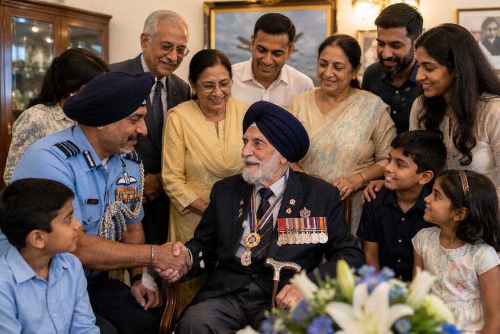 Chief of the Air Staff honours centenarian Air Force veteran during a special celebration attended by four generations of his family
