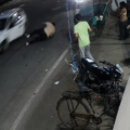 CCTV footage showing a speeding car striking a pedestrian on a busy street in Ludhiana at night.