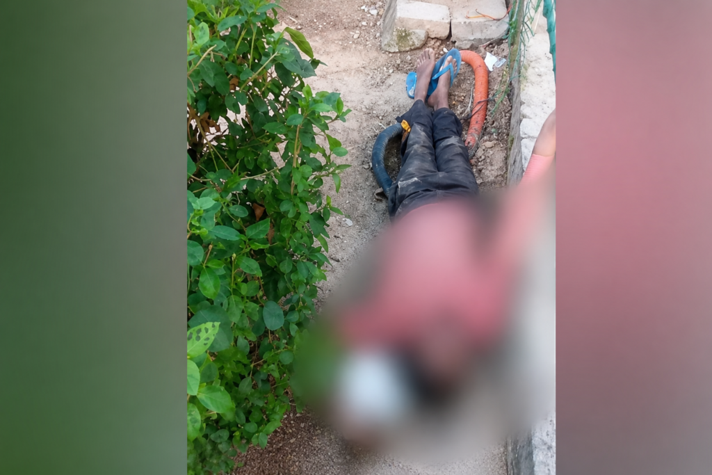 Mohali Aero City Electrocution Incident Scene A person lying near a roadside area with visible legs and footwear, representing an electric shock incident scene in Mohali.