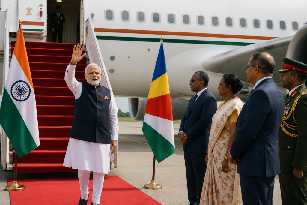 PM Modi Leaves for Seychelles to Attend National Day Golden Jubilee
