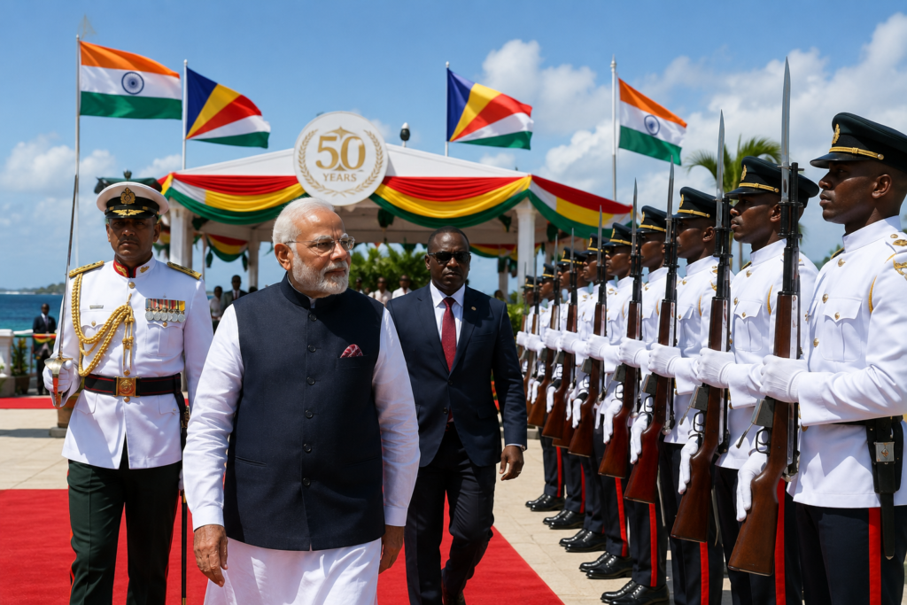 PM Modi Receives Grand Welcome at Seychelles National Day Celebrations