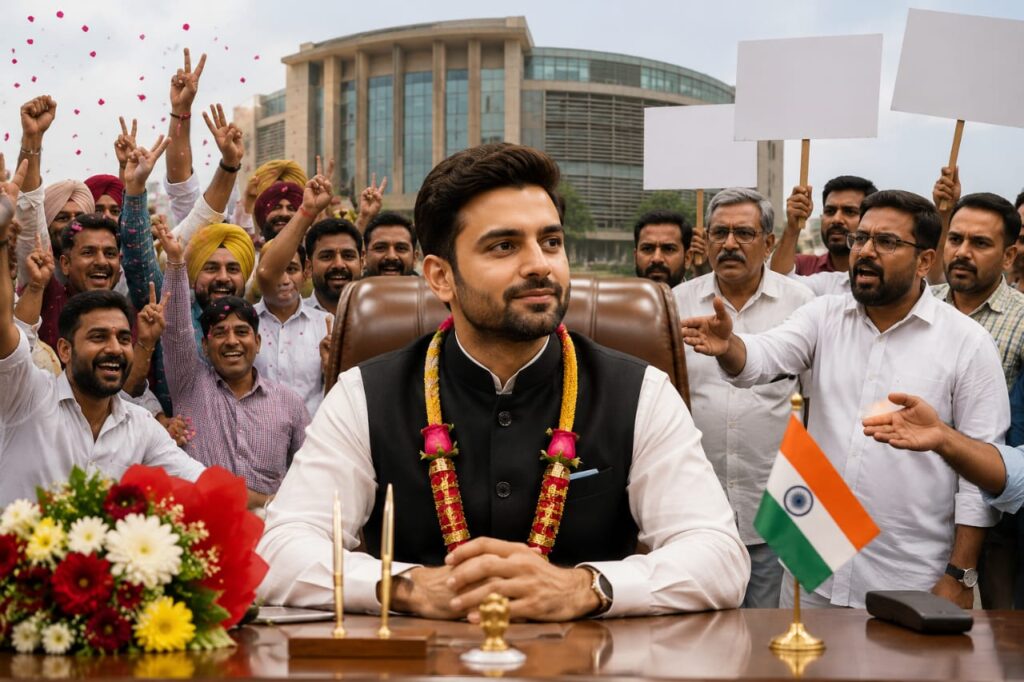Supporters celebrate the election of Mohali's new mayor while opposition leaders criticize the selection, sparking political discussion in the city.