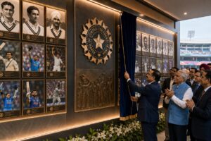 A newly unveiled Wall of Fame at Mullanpur Cricket Stadium honors legendary cricketers and celebrates the rich legacy of Indian cricket.