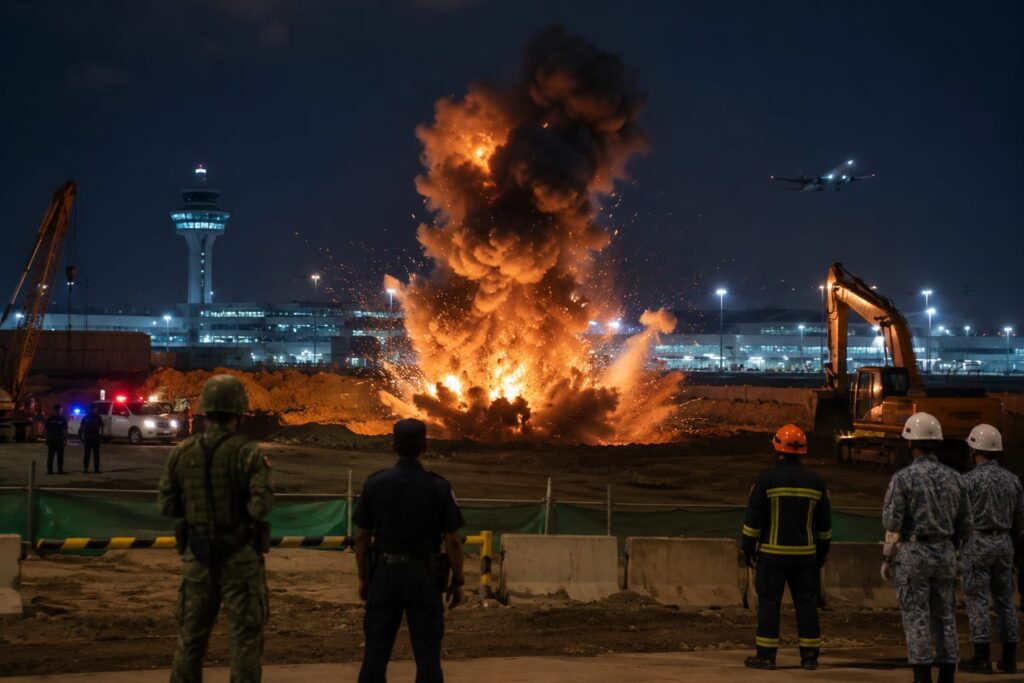 Singapore safely detonated a 250kg WWII bomb found near Changi Airport without affecting flight operations.