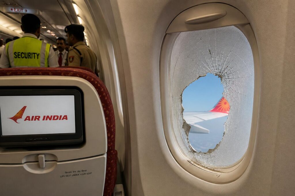 A passenger allegedly damages a window panel on an Air India flight from Chandigarh to Delhi, leading to an investigation after the aircraft lands safely.