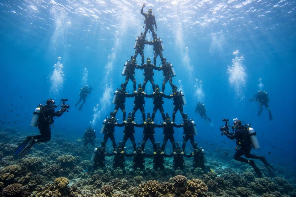 Andaman Divers Set Guinness World Record With 73-Foot Underwater Human Tower Andaman divers achieve a record-breaking underwater feat at Swaraj Dweep.