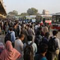 Passengers wait at crowded bus stands across Punjab amid widespread disruption of public bus services and travel delays.