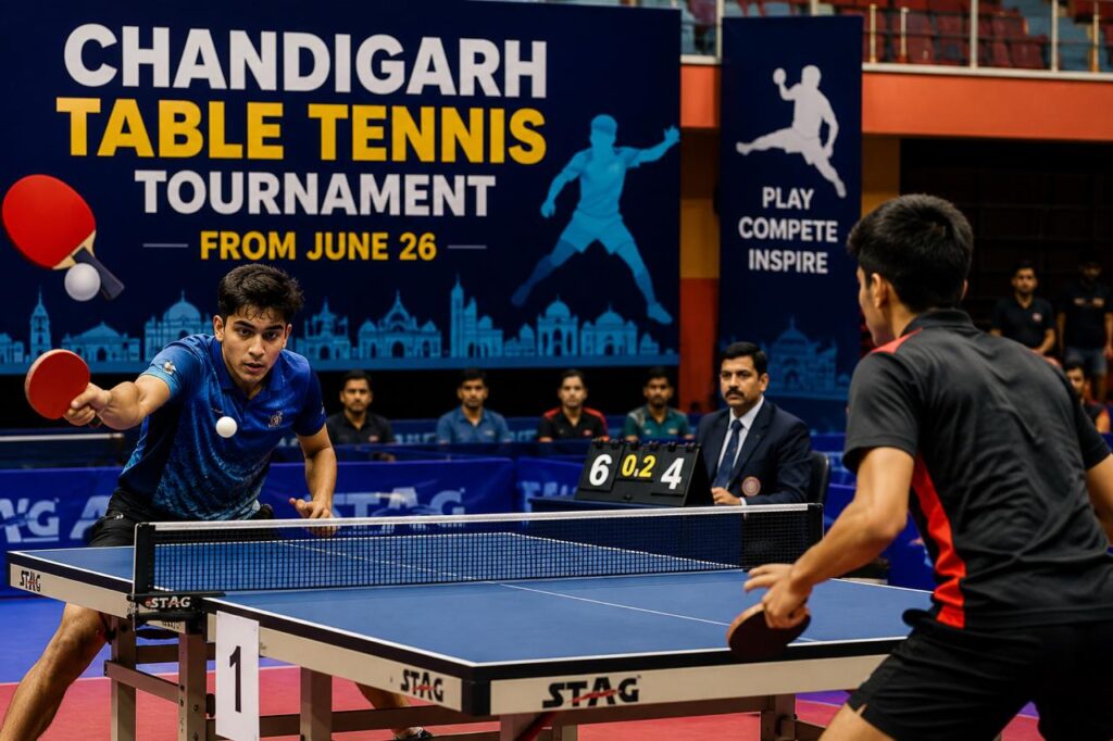 Table tennis players in action ahead of the upcoming championship in Chandigarh, scheduled to begin on June 26 with participants from across the region