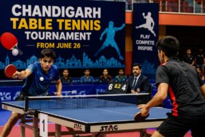 Table tennis players in action ahead of the upcoming championship in Chandigarh, scheduled to begin on June 26 with participants from across the region