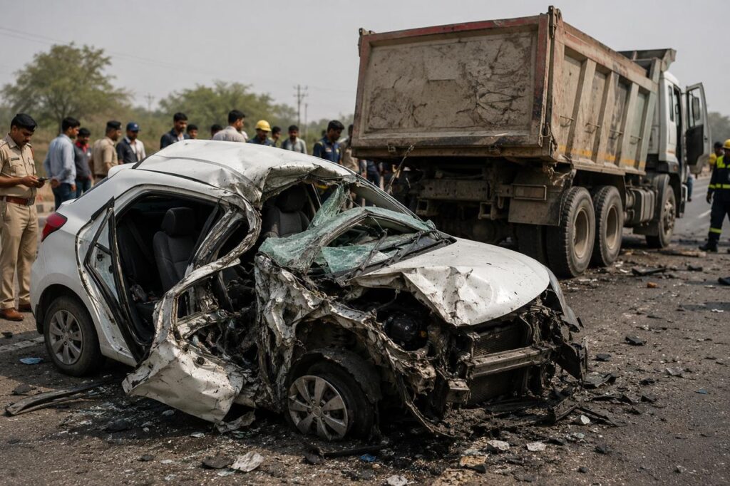 Six family members from Fatehabad die in tragic car-dumper collision while returning from Mukam Dham pilgrimage.