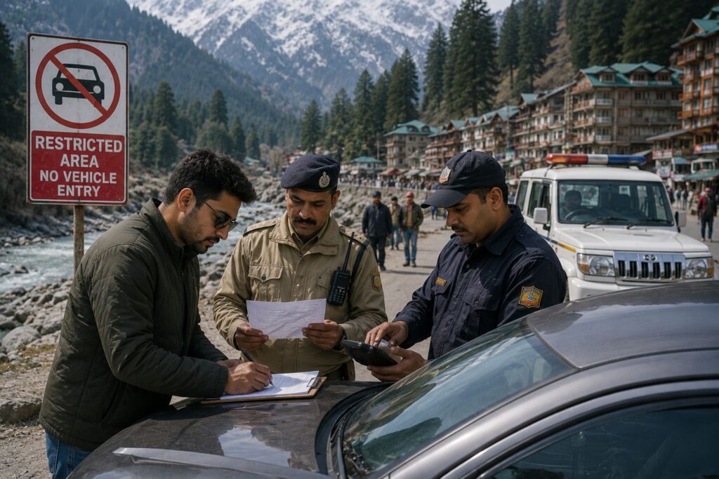 Chandigarh Tourist Fined ₹20,000 for Driving Into Restricted Area in Manali Action taken after viral video showed vehicle entering a prohibited zone in the hill town.