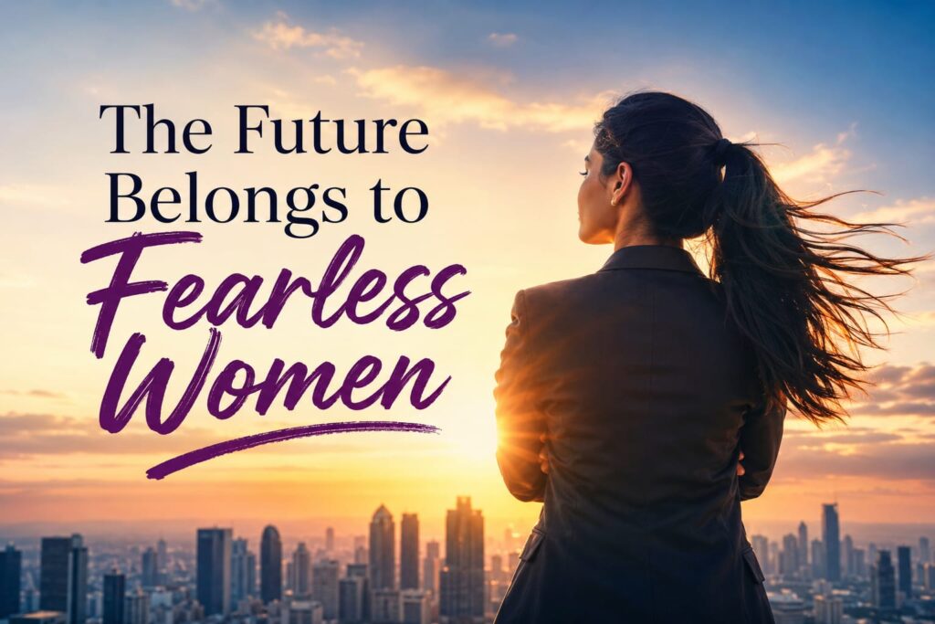 Empowered Women, Brighter Tomorrow Confident fearless woman looking toward the future, symbolizing leadership, empowerment, ambition, and success in a modern world.