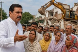 Former minister seeks relief for residents amid controversy over houses built on disputed johad land.