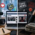 Digital journalism concept showing its benefits and challenges, including online news sharing, global reach, and misinformation risks