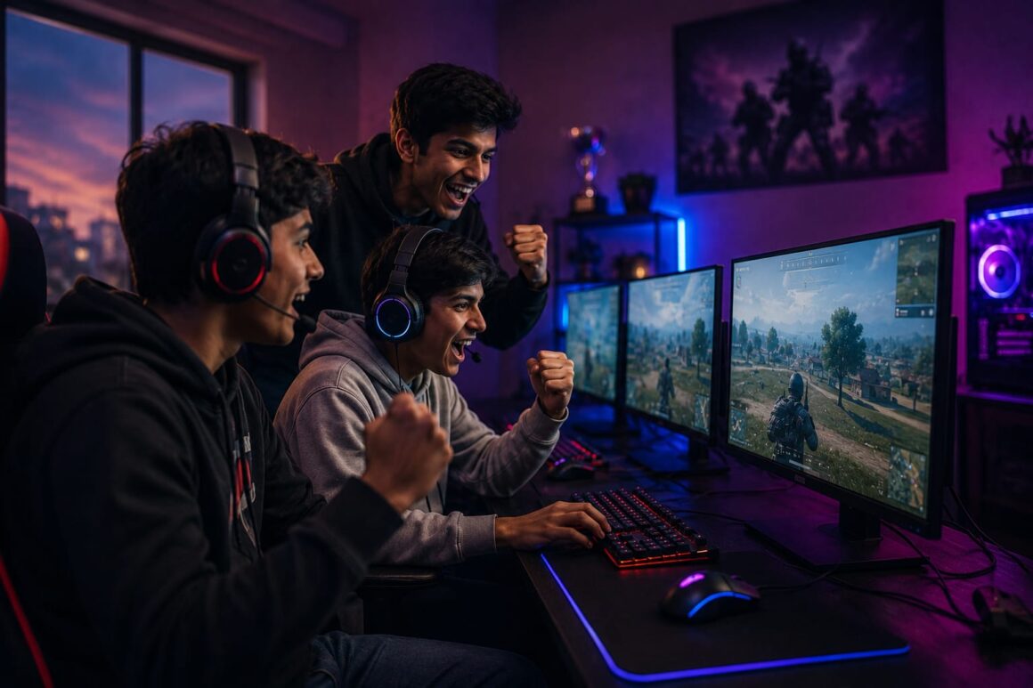Young e sport players competing in a modern gaming setup, showcasing the growth of competitive gaming